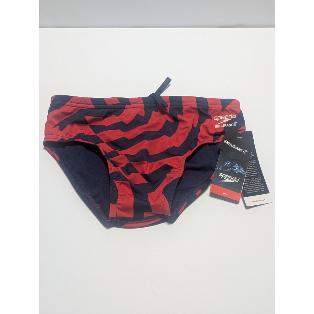 Speedo Mens Vortex Maze Endurance+ Swim Brief Red Navy Blue 30